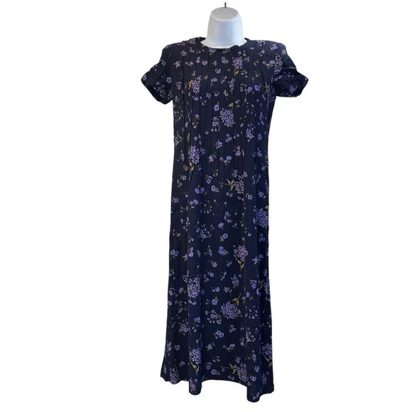 T & Company Womens 4 Petite Blue/Purple Floral Print TieBack Modest Cottagecore - Picture 1 of 7